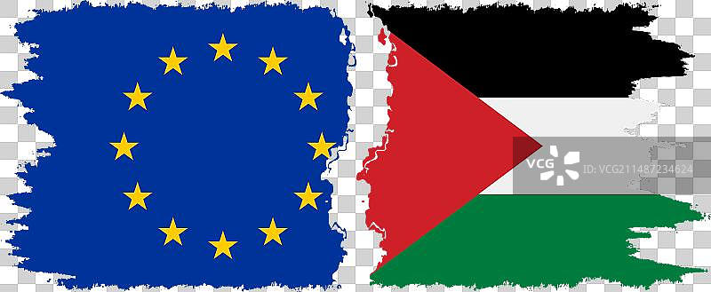 巴勒斯坦与欧盟的复古旗帜图片素材