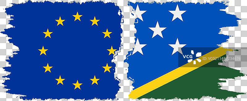 所罗门群岛和欧盟的Grunge风格旗帜图片素材