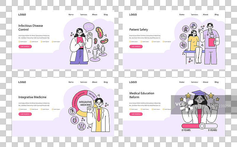 全面的健康网页扁平风格图片素材