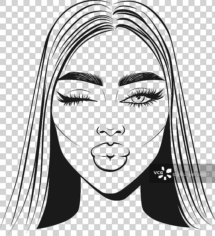 年轻女子眨眼模特面部特写图片素材