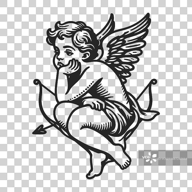 无聊的丘比特天使宝宝素描图片素材