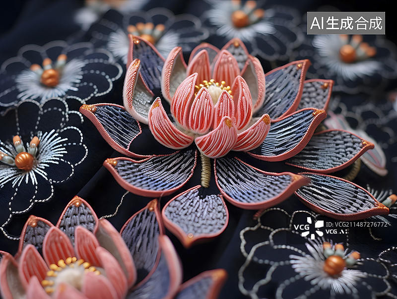 【AI数字艺术】苗绣艺术:荷花图片素材