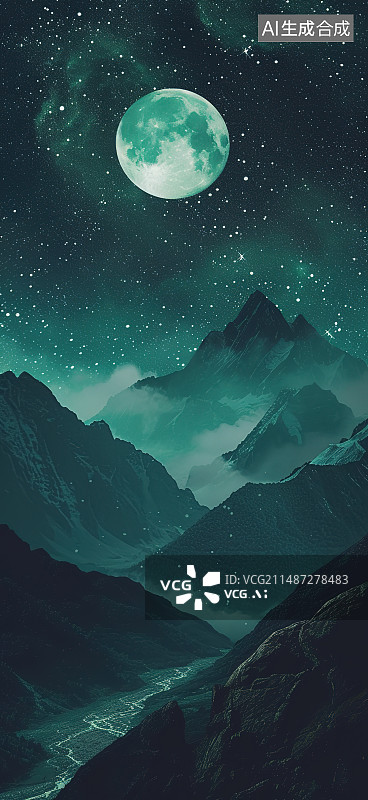 【AI数字艺术】夜幕下星空映衬下的山景图片素材