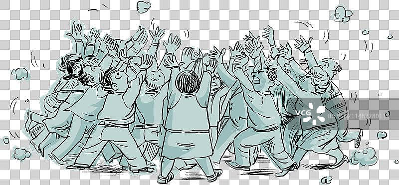 元素：人群，抢，慌张，拥挤的，激动图片素材