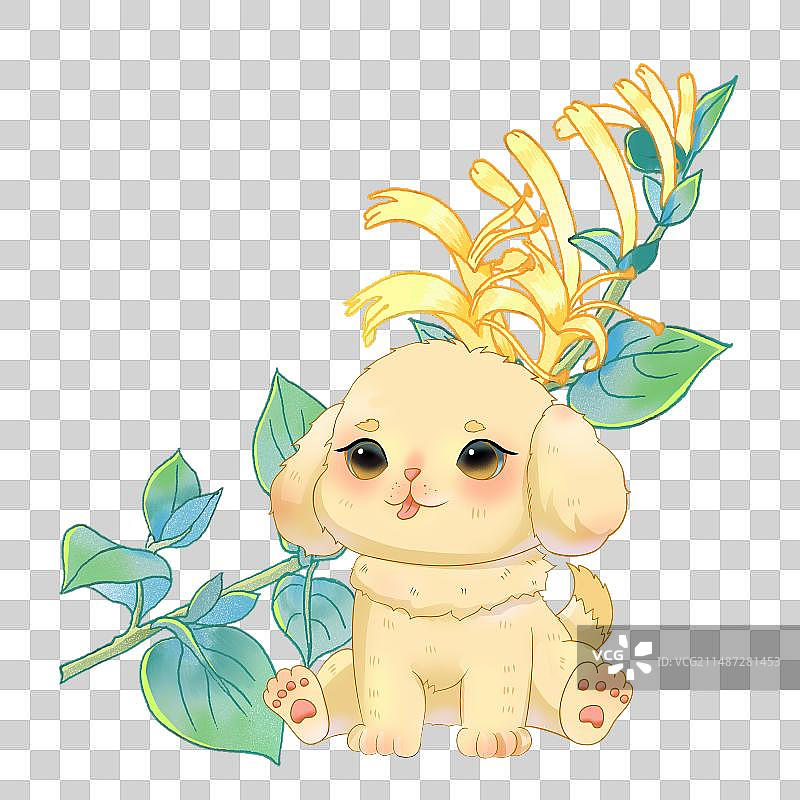 小狗与金银花图片素材