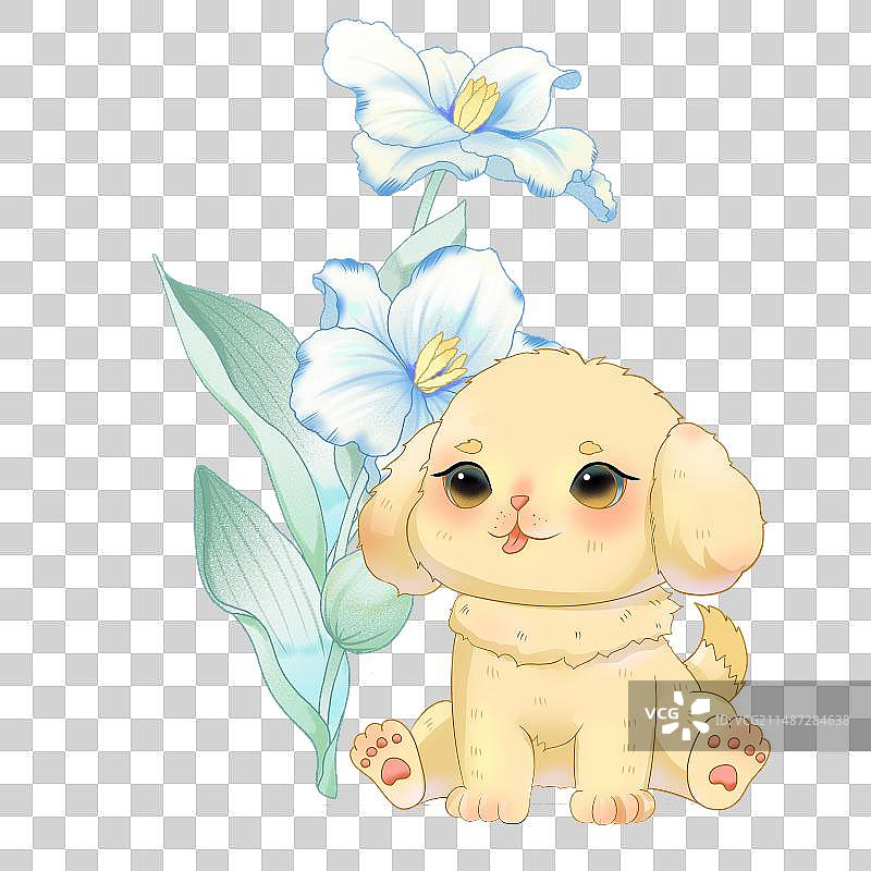 花朵下的小狗图片素材