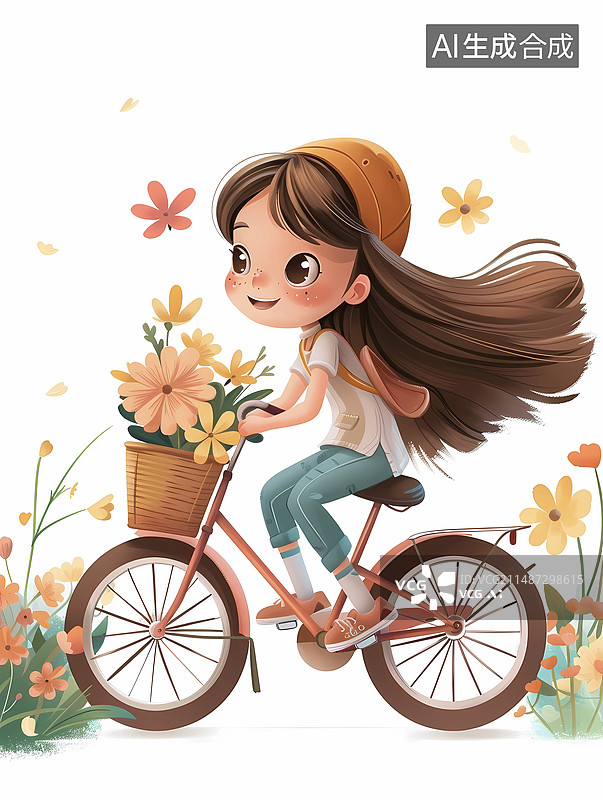 【AI数字艺术】春日骑行女孩绿色出行图片素材
