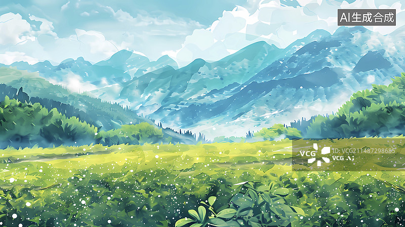【AI数字艺术】水彩茶园风光图片素材