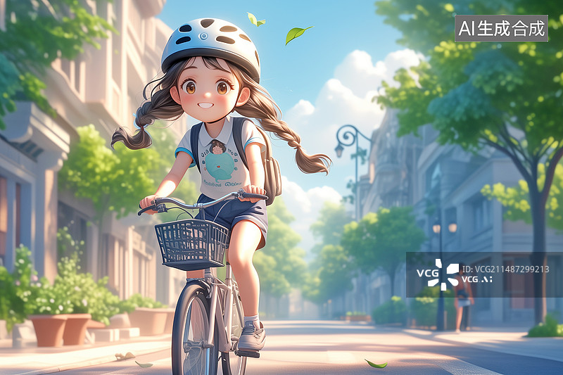 【AI数字艺术】3D卡通骑行女孩插画图片素材