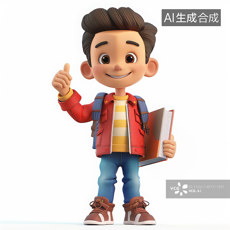 【AI数字艺术】可爱风卡通3D男生学生形象图片素材