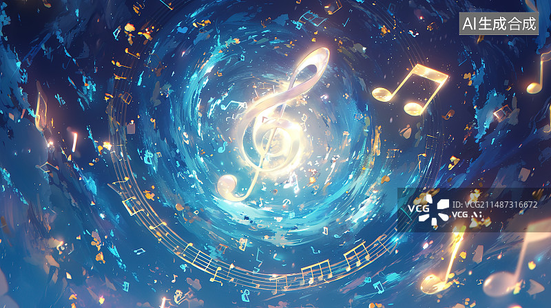 【AI数字艺术】带有音符的音乐节海报背景图图片素材