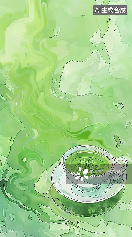 【AI数字艺术】中国风茶道茶文化茶叶茶杯创意水彩背景图片素材