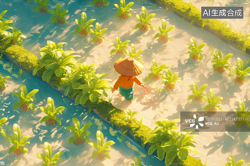 【AI数字艺术】谷雨节气插秧插画图片素材