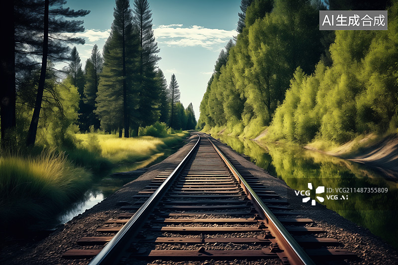 【AI数字艺术】通向远方的火车轨道图片素材