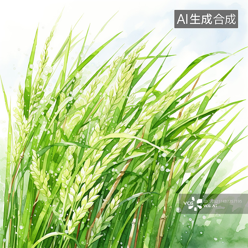 【AI数字艺术】水稻水彩插画图片素材