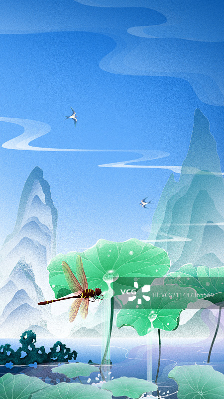 夏天荷叶蜻蜓山水图片素材