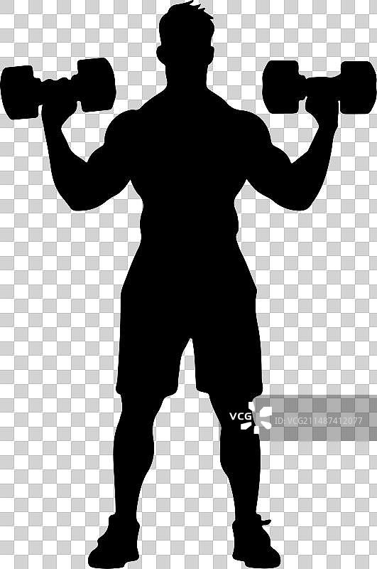 健身教练与哑铃黑色剪影图片素材