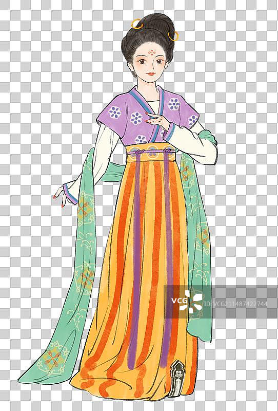 唐朝汉服美女人物卡通插画元素图片素材