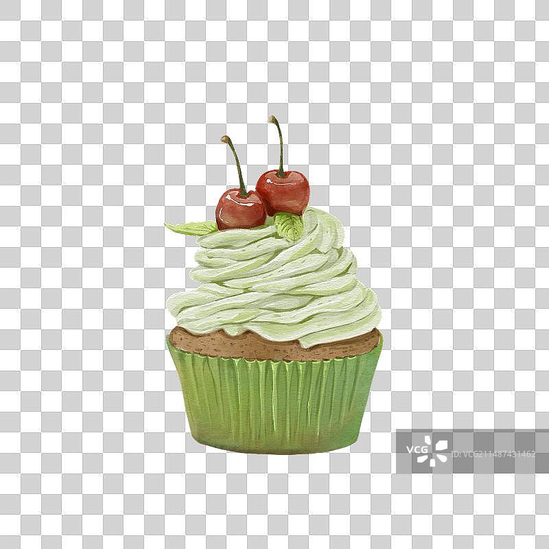 樱桃奶油蛋糕水彩风插画元素图片素材