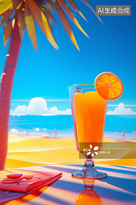 【AI数字艺术】夏日海边冰镇饮品图片素材