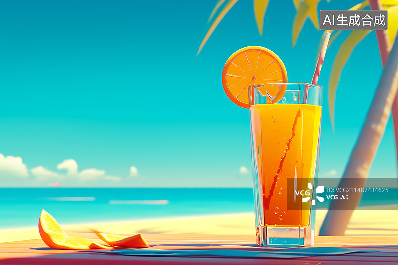 【AI数字艺术】夏日海边冰镇饮品图片素材