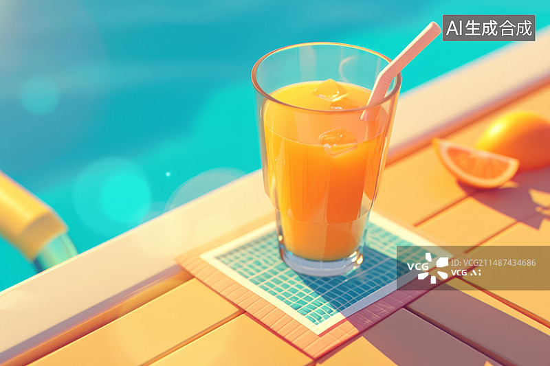 【AI数字艺术】夏季游泳池旁边的冰镇饮品图片素材