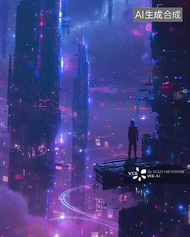 【AI数字艺术】城市风光夜景全景图片素材