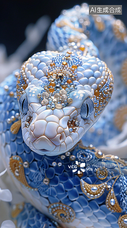 【AI数字艺术】十二生肖国风封面3D插画巳蛇，蛇年ip设计图片素材