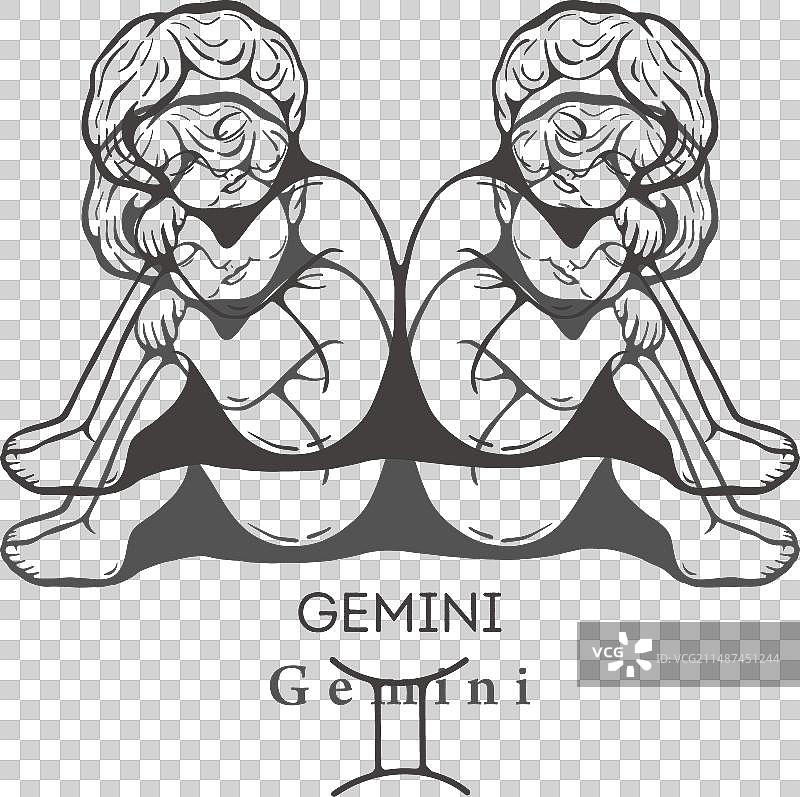 雕刻风格的双子座符号图片素材