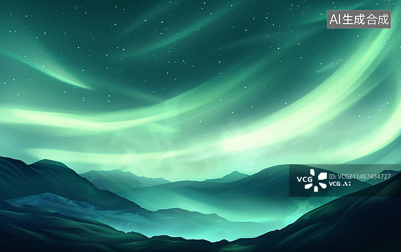 【AI数字艺术】北极光在星空北方自然星云宇宙星空背景图片素材