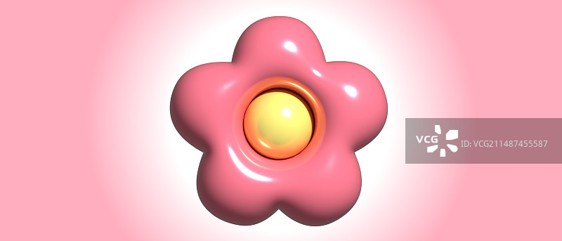 3D渲染膨胀风卡通粉色花朵渐变横板背景图片素材
