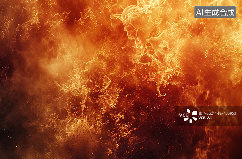 【AI数字艺术】黑色背景下橙色烟雾的特写镜头图片素材