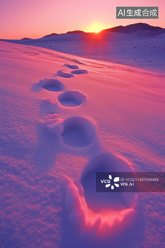 【AI数字艺术】日落时白雪皑皑的群山景色图片素材