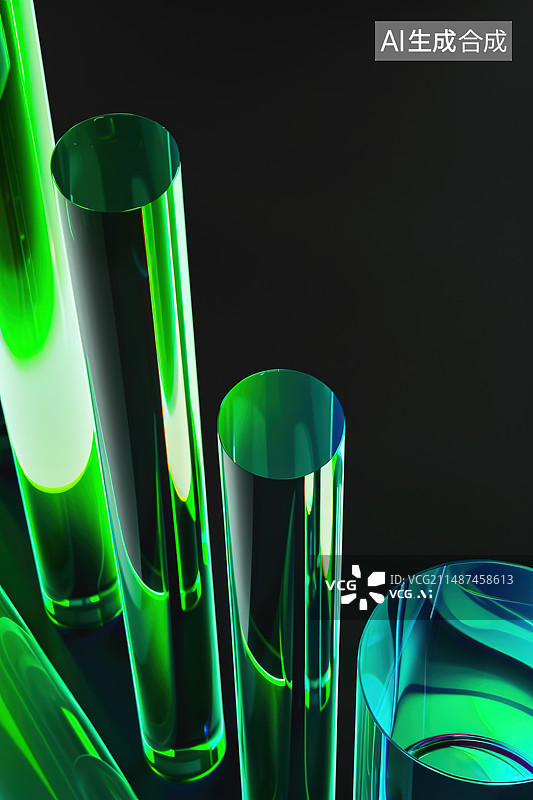 【AI数字艺术】黑色背景下的彩色玻璃特写镜头图片素材