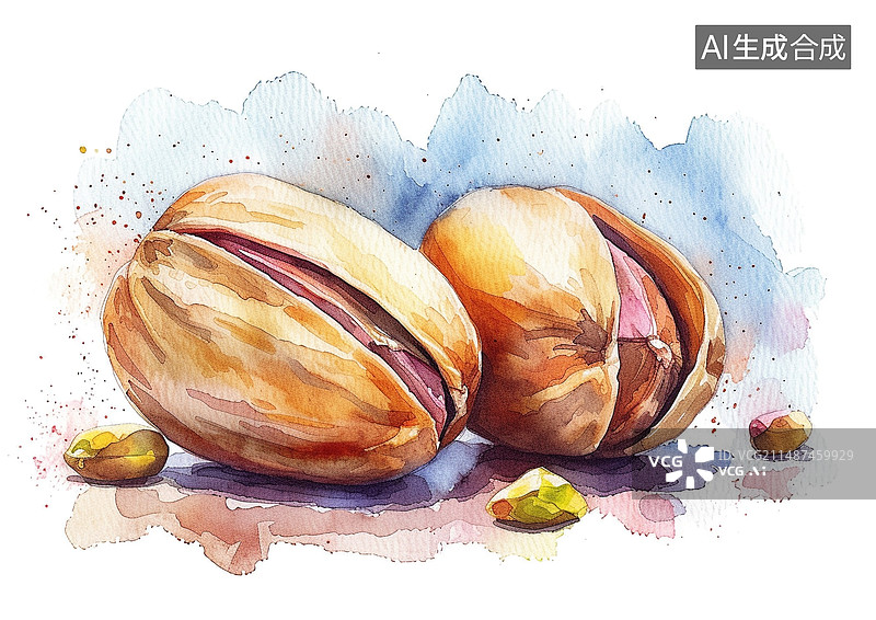 【AI数字艺术】水彩画插画开心果图片素材