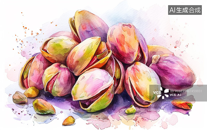 【AI数字艺术】水彩画插画开心果图片素材