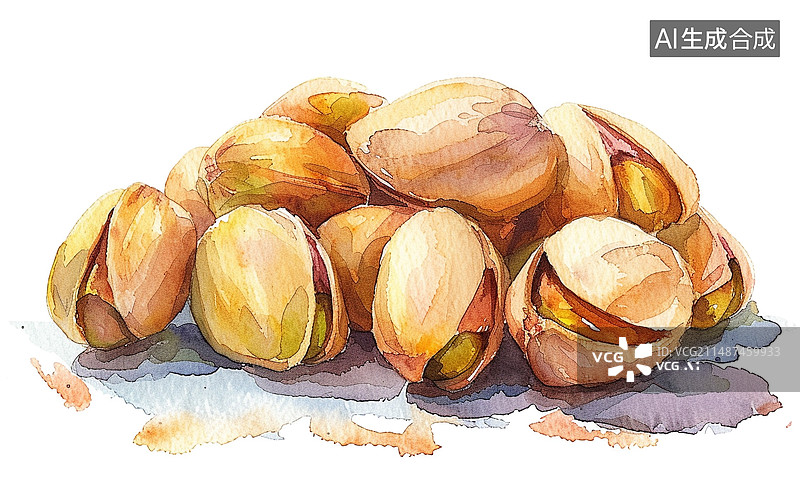 【AI数字艺术】水彩画插画开心果图片素材