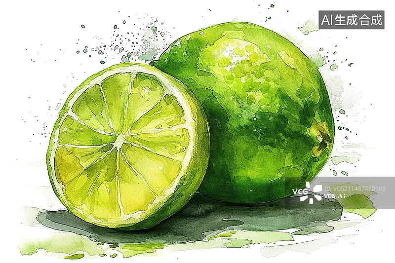 【AI数字艺术】水彩画插图青柠檬图片素材