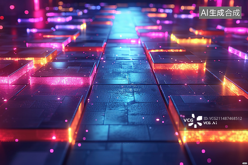 【AI数字艺术】彩色灯光照射下的空座位图片素材