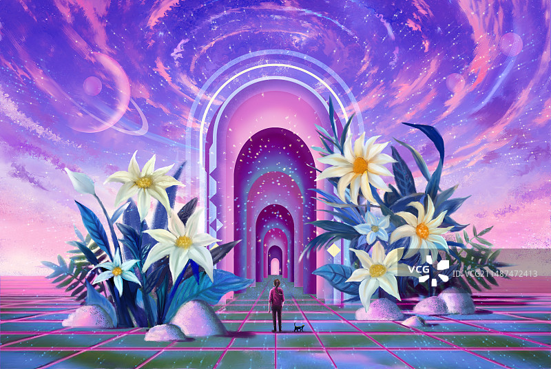 走进奇幻世界的少女插画壁纸图片素材