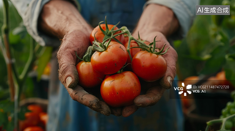 【AI数字艺术】有机食品健康生活农民收获季节西红柿图片素材