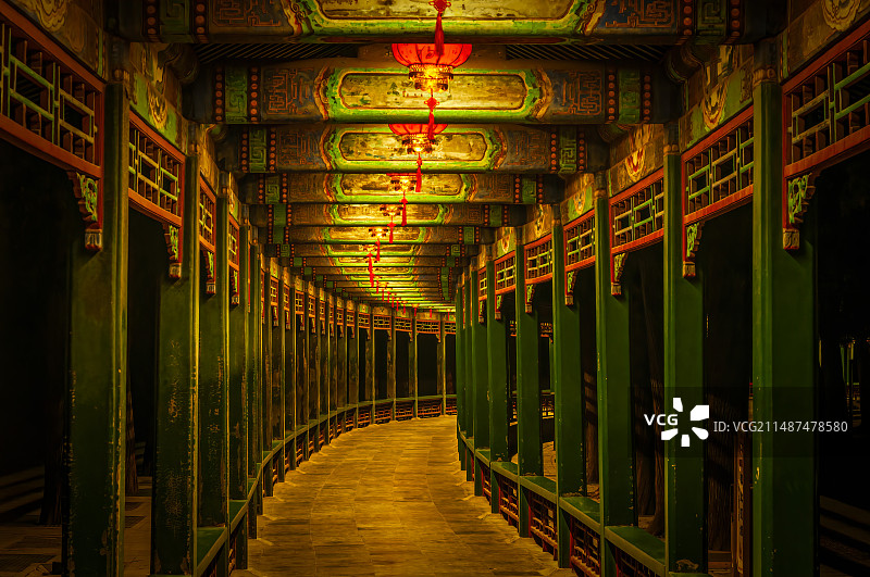 颐和园长廊夜景图片素材