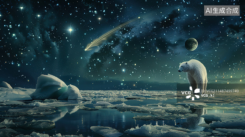 【AI数字艺术】冰面上的北极熊和图片素材
