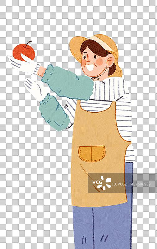 手绘卡通在摘苹果的女性插画图片素材