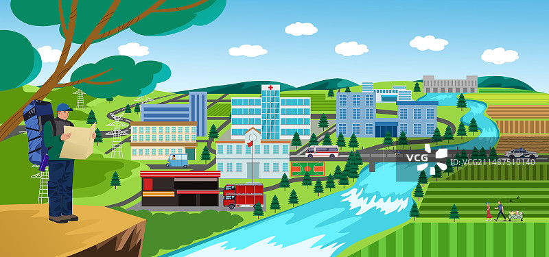 乡村振兴新时代农村农业农民乡下现代化发展发达繁荣繁华种植高科技风景场景插画图片素材