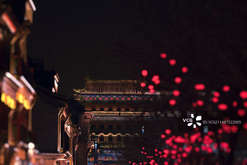 中国古代地标建筑正阳门传统节日灯笼装饰图片素材