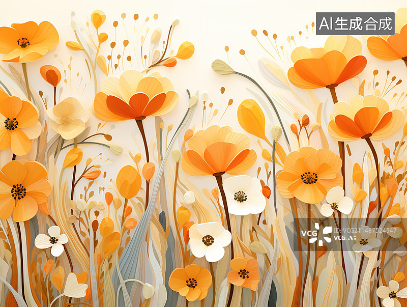 【AI数字艺术】橙色开花植物在野外的特写镜头图片素材