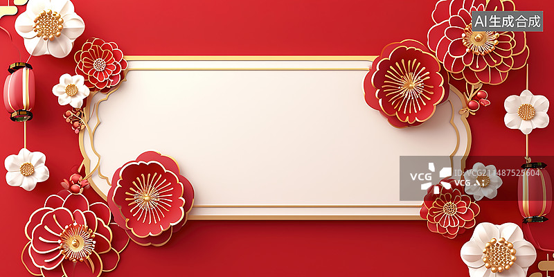 【AI数字艺术】节日卷轴红色背景图片素材