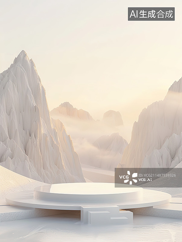 【AI数字艺术】冬日白雪皑皑的群山景色图片素材