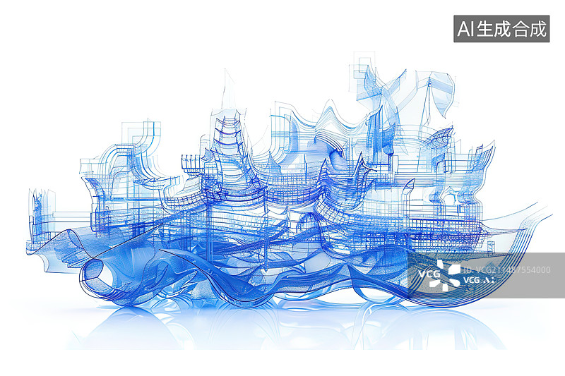 【AI数字艺术】白色背景下的蓝色玻璃特写镜头图片素材